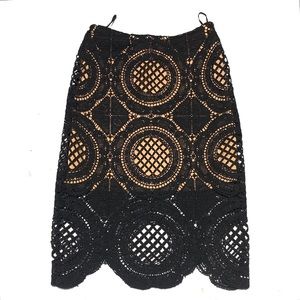 Apeach Black Tan Crochet Pencil Skirt Size Small